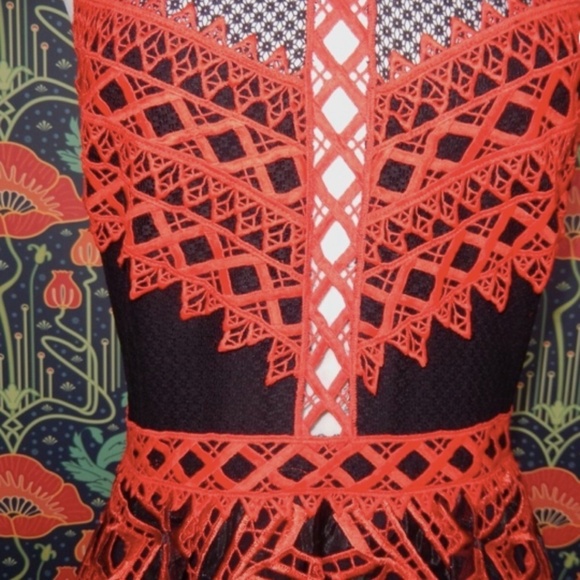 Jonathan Simkhai Red Black Lace High Low Party Cocktail Dress Nwt 6 - Picture 5 of 8